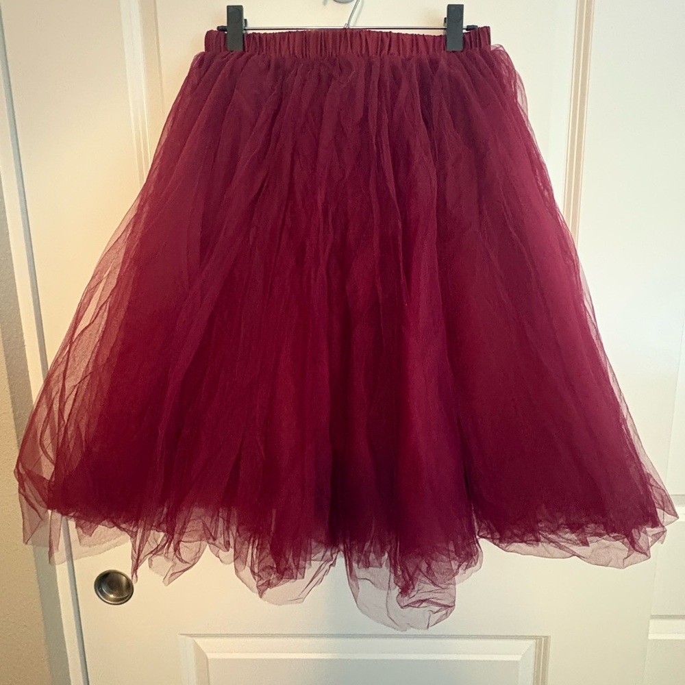 Women's Burgundy Tulle Midi Skirt